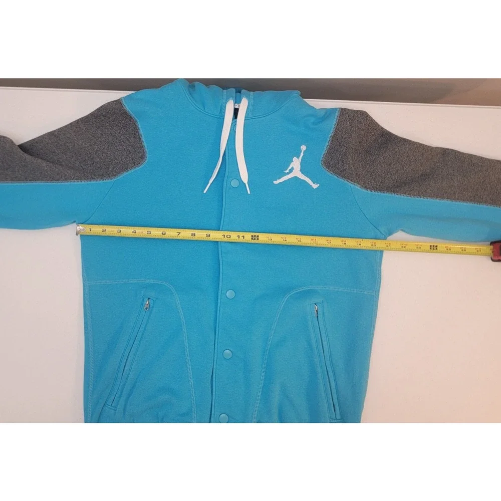 Jordan Jumpman Varsity Bomber Mens Hoodie Jacket Small Teal Blue Grey Snap Front